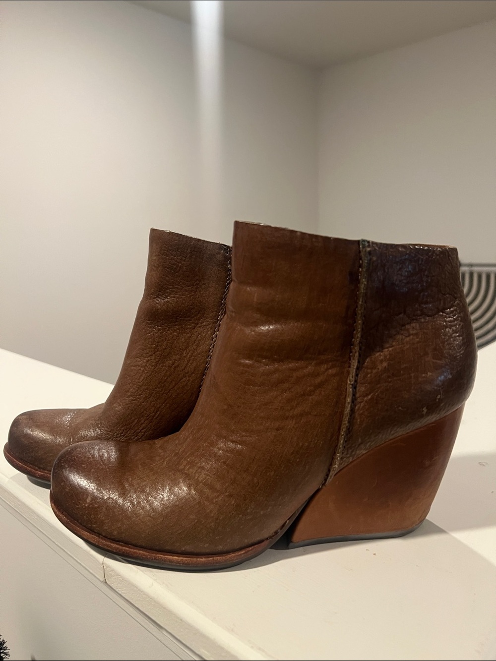 Kork-Ease Brown Leather Wedge Ankle Boots